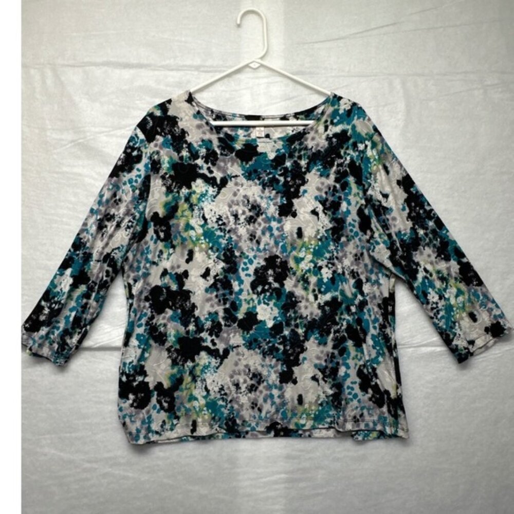JM Collection Women's XL Abstract Print 3/4 Sleeve Top